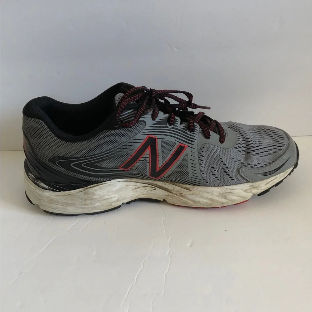 New Balance Gray Athletic Shoes with Red-Accented Laces